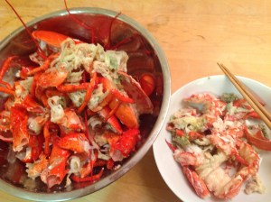 Removing the meat from your lobster. Even better, ask someone else (like a long-suffering spouse) to help you!